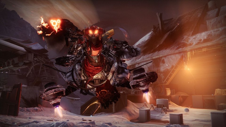 Taniks, colosse déchu porté par des réacteurs, un canon à chaque bras