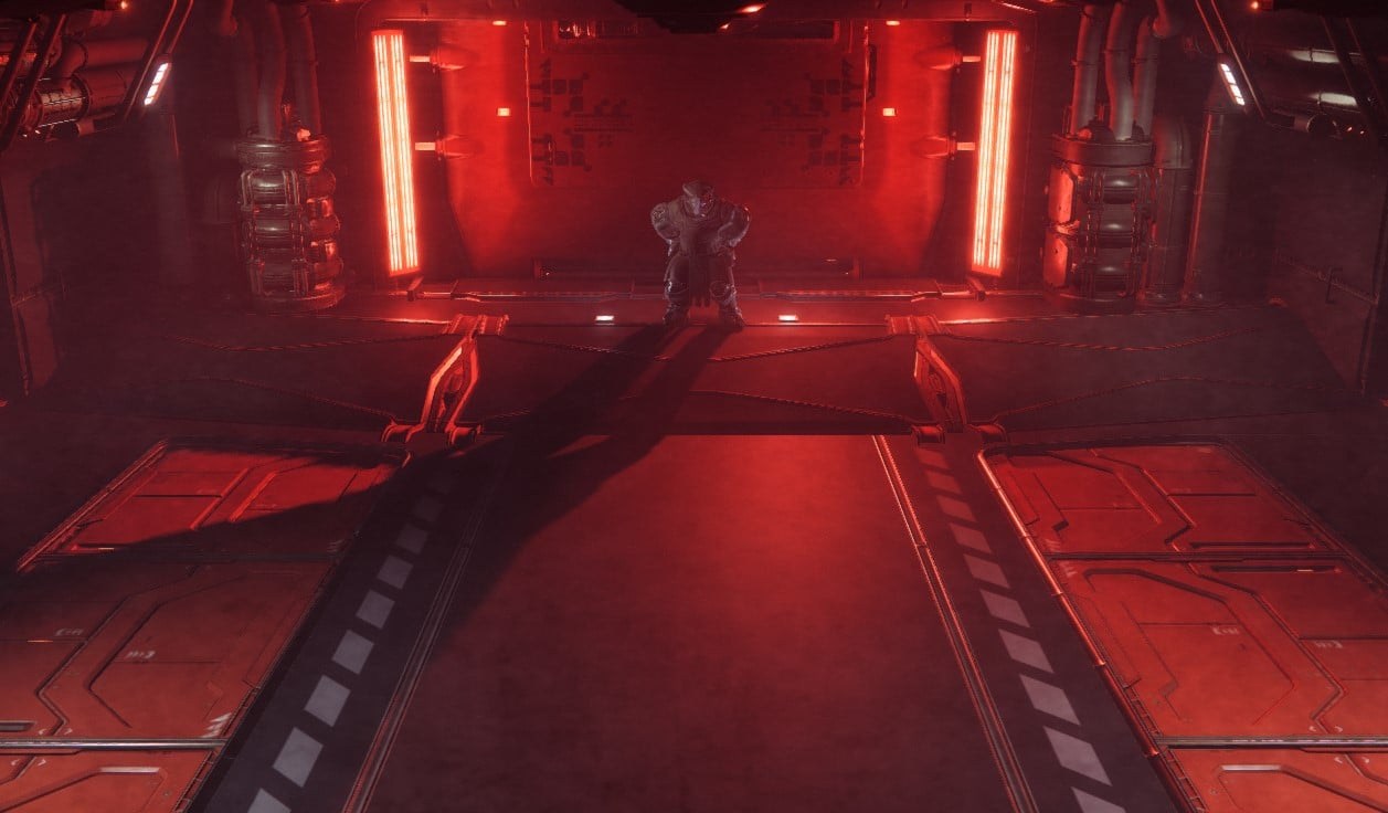 Harrow, silhouette dans un couloir rouge du Malphas Contemptus