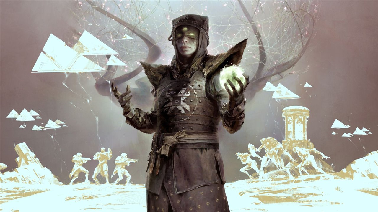 Illustration de la Saison des Arrivées : Eris Morn, une pyramide dans chaque main