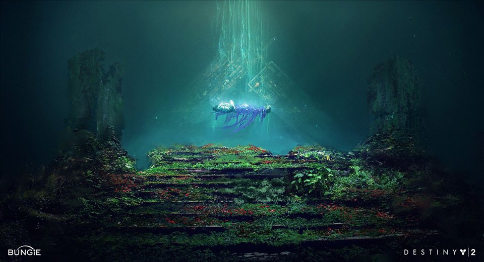 Le tombeau de Saint-14 : une dalle sous un puits de lumière verte