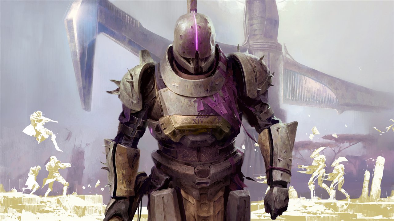 Saint-14, Titan en armure violette, devant une arche vex