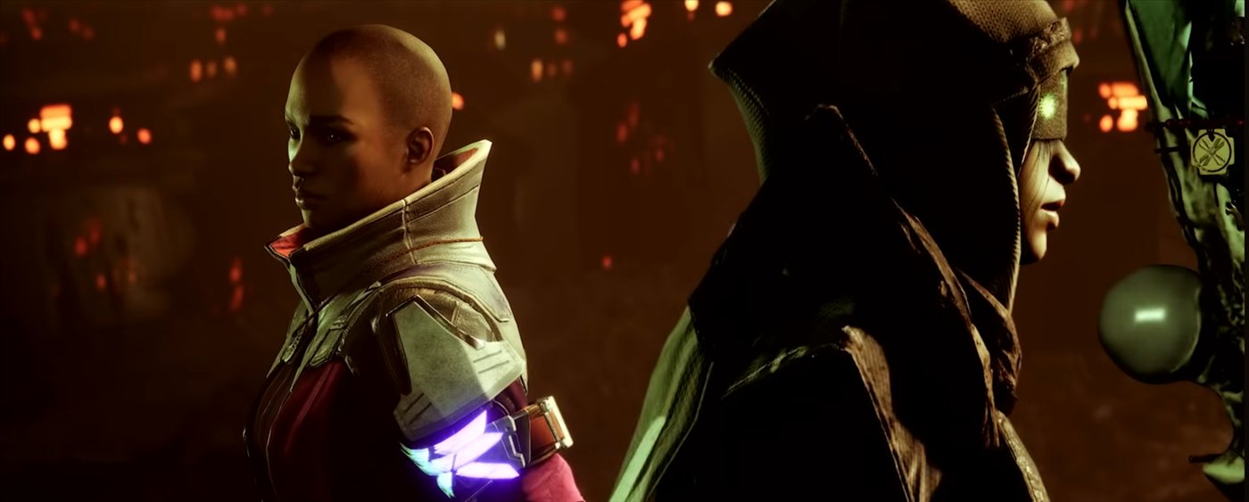 Ikora Rey dans la pénombre, face à une sorcière de la Ruche