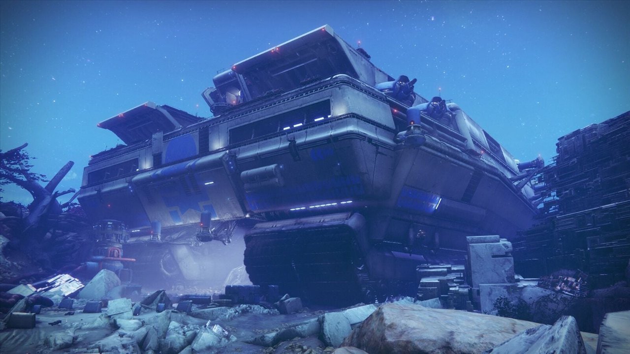 L'Halphas Electus : un char de siège cabal haut comme un immeuble, posé sur les blocs de Nessos