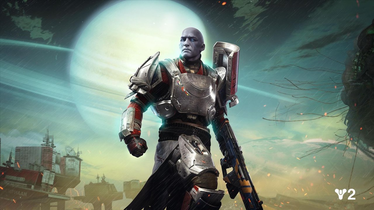 Zavala debout devant Saturne et les plateformes de Titan