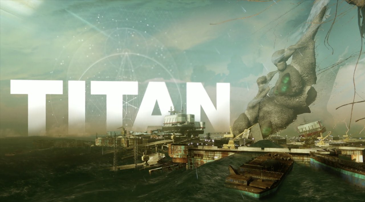 Illustration de Titan : des plateformes et une structure tentaculaire sous un ciel pâle