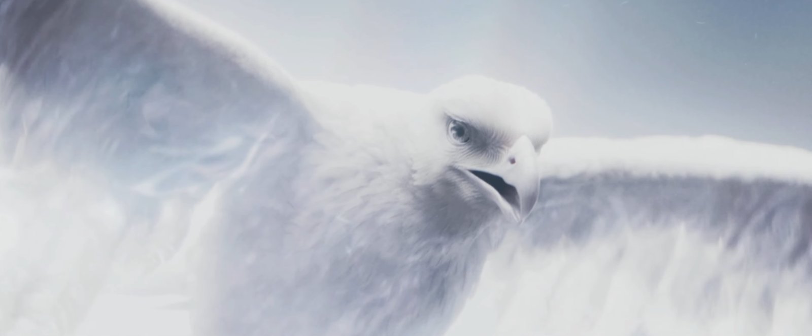 Un faucon blanc fait de lumière, les ailes ouvertes