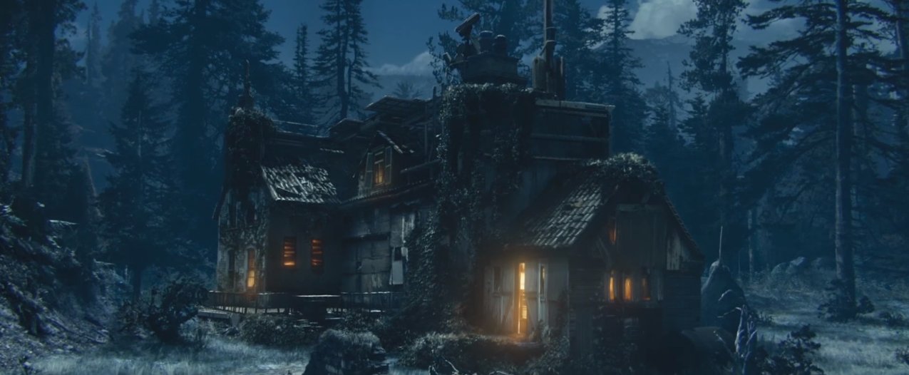 La grange du Domaine la nuit, des fenêtres éclairées